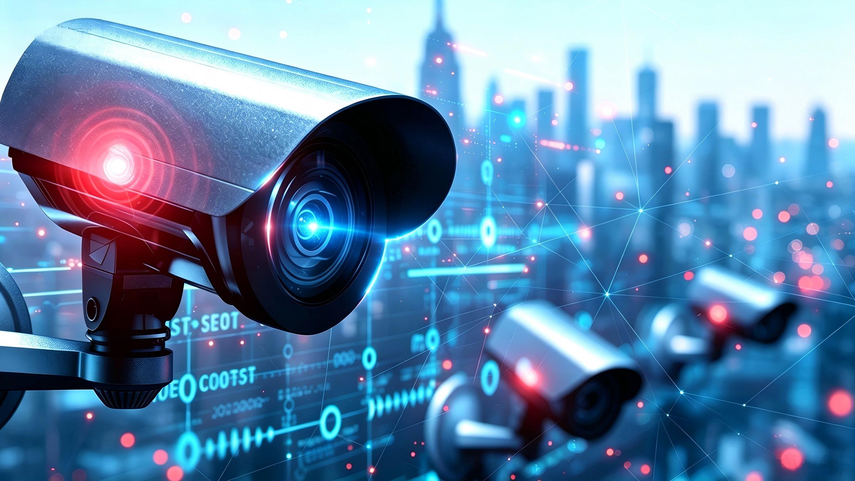 Safe City Solution scene diagram: panoramic modern city skyline, multi‑dimensional urban perception network, cloud big‑data command‑center visualization schematic.