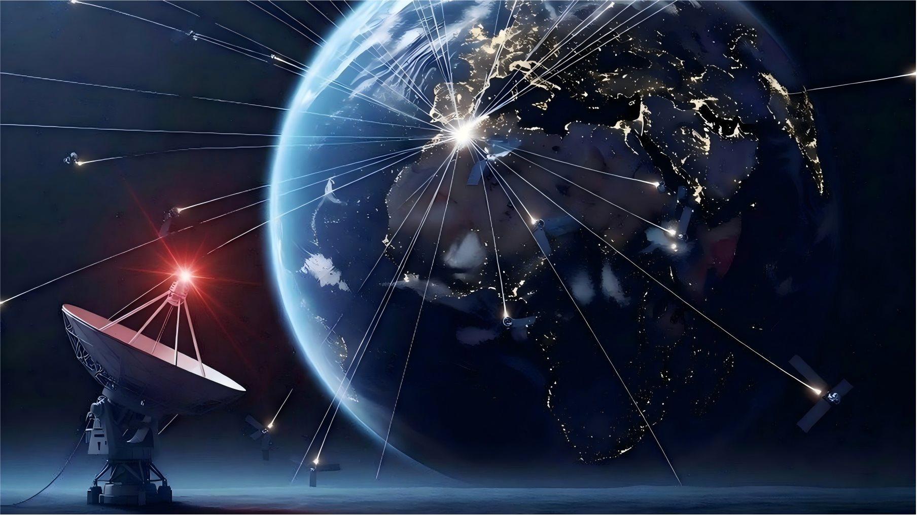 SL satellite terminal direction finding & jamming system scene diagram: ground DF‑jamming unit, LEO satellite, ground satellite terminal, signal‑coverage zone.